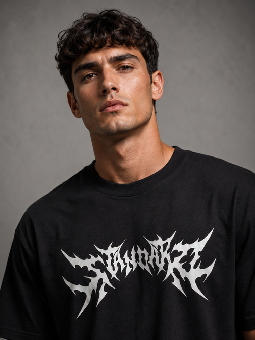 "Demon Back" Graphic Drop Shoulder Tee (BLACK)