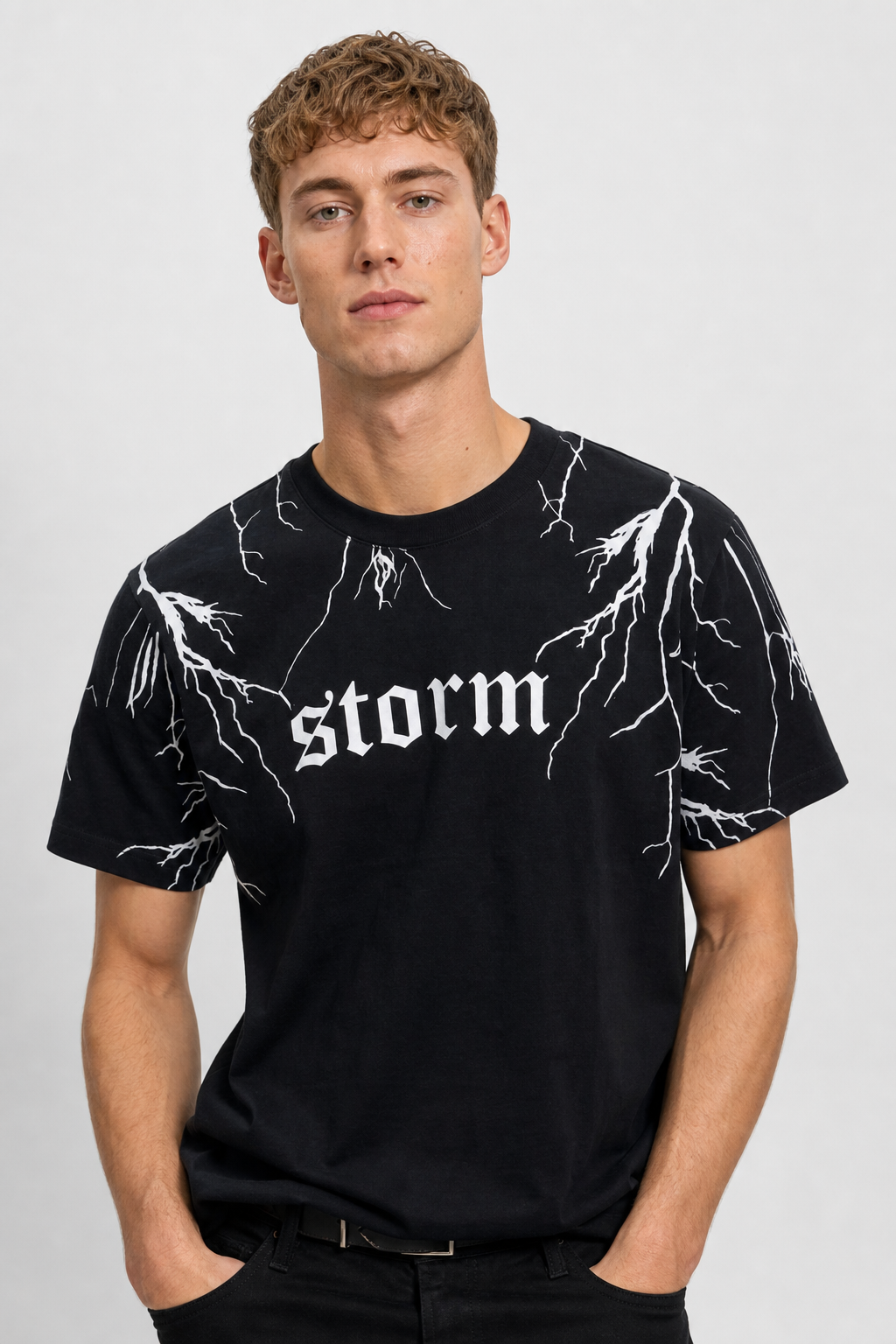 "Storm" Lightning Graphic Tee – Premium Black Gothic Streetwear T-Shirt