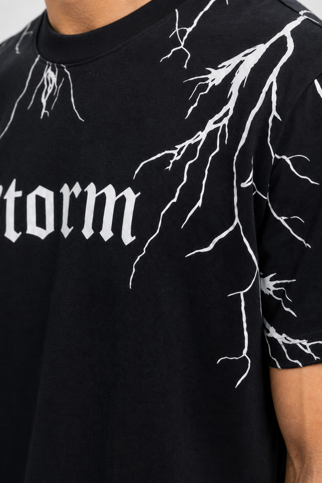 "Storm" Lightning Graphic Tee – Premium Black Gothic Streetwear T-Shirt