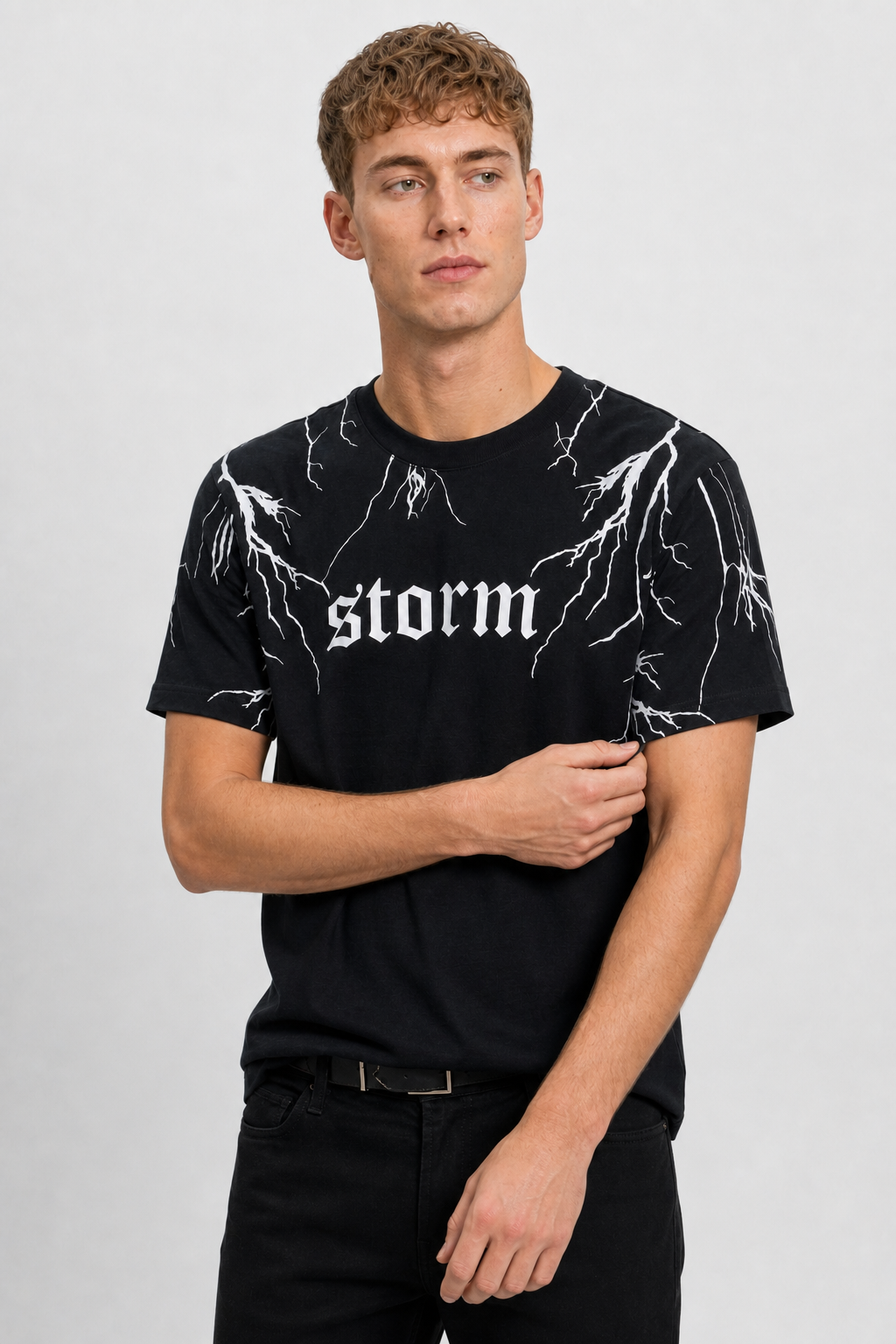 "Storm" Lightning Graphic Tee – Premium Black Gothic Streetwear T-Shirt
