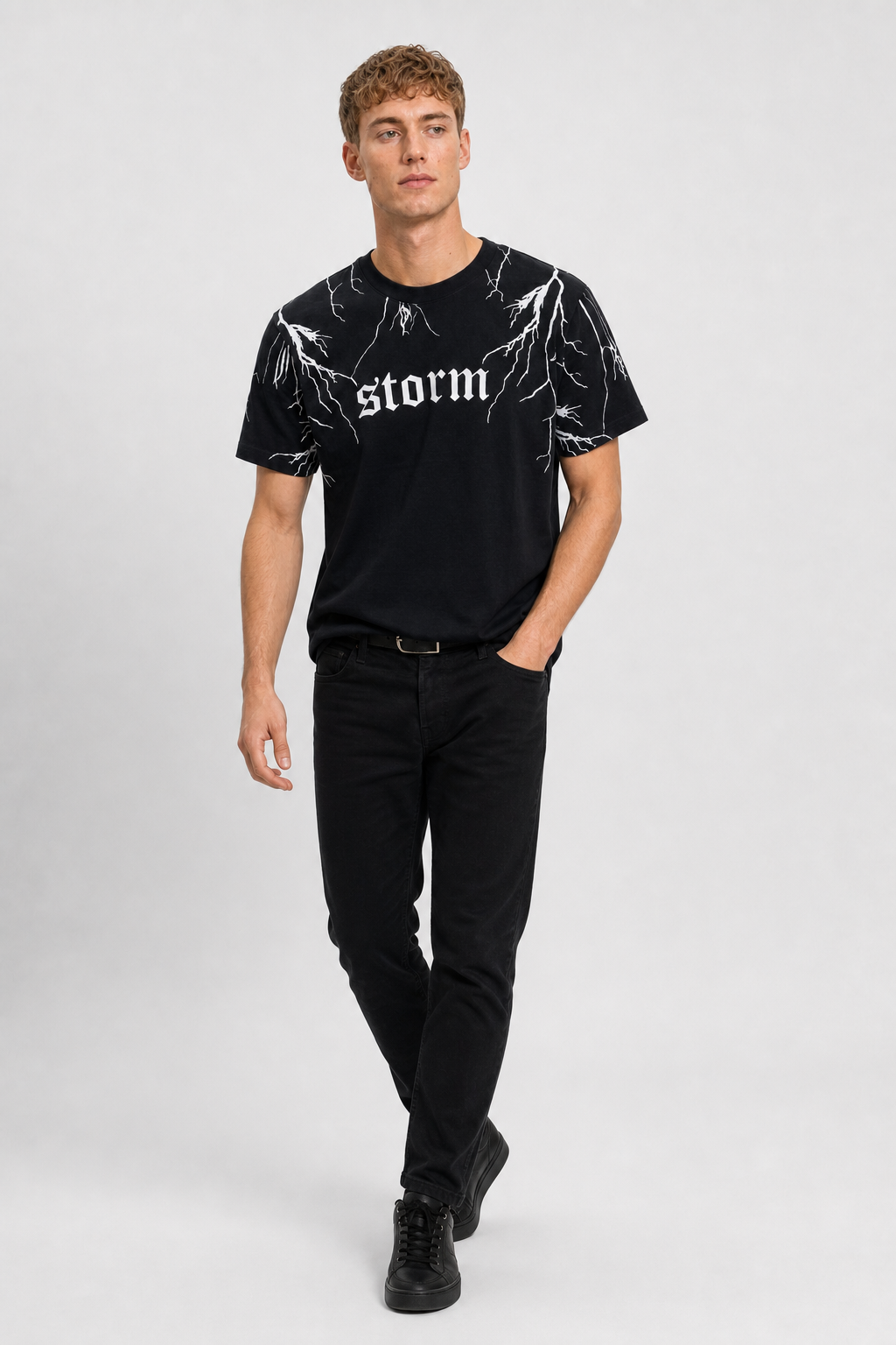 "Storm" Lightning Graphic Tee – Premium Black Gothic Streetwear T-Shirt