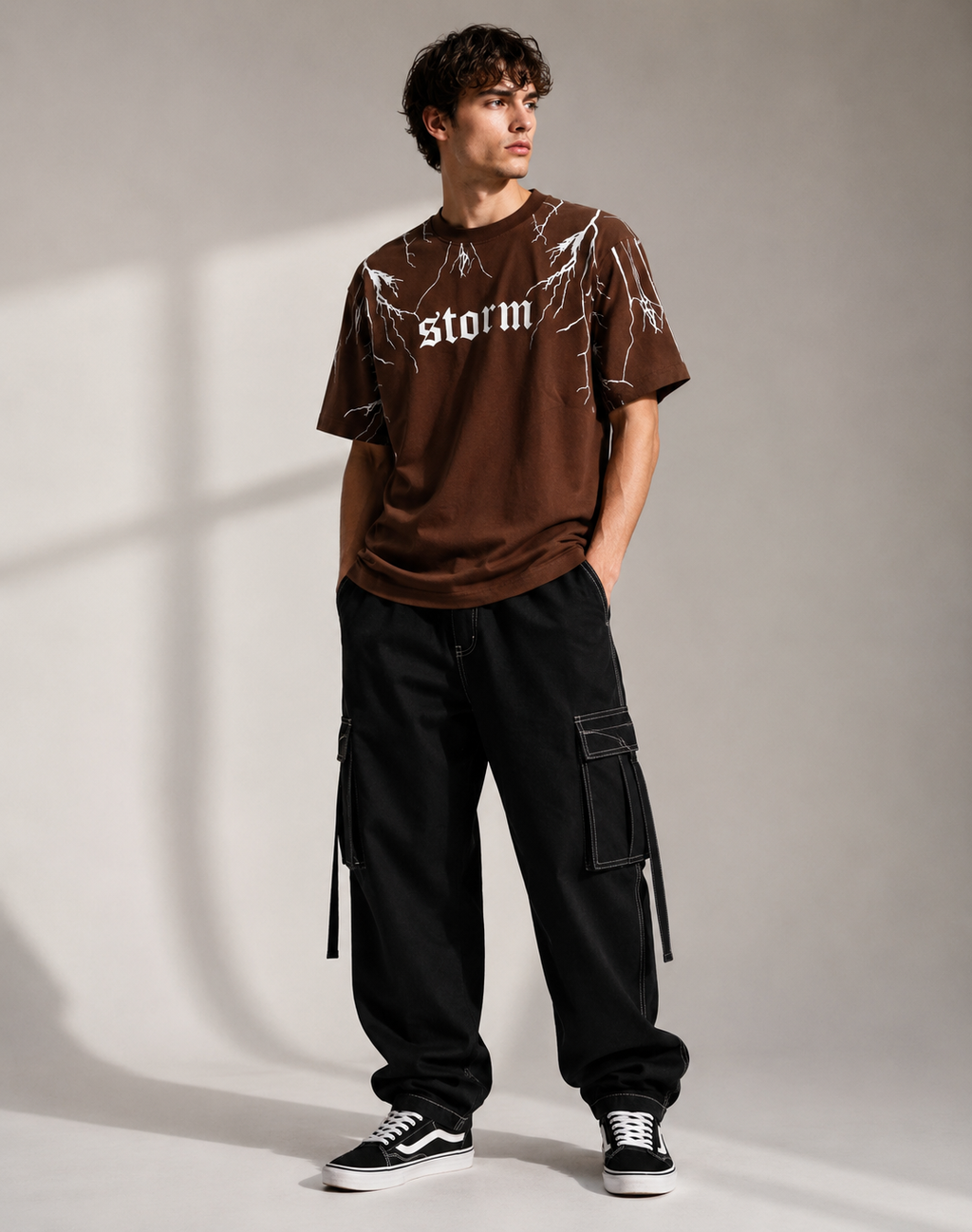 "Storm" Lightning Graphic Tee – Premium Brown Gothic Streetwear T-Shirt