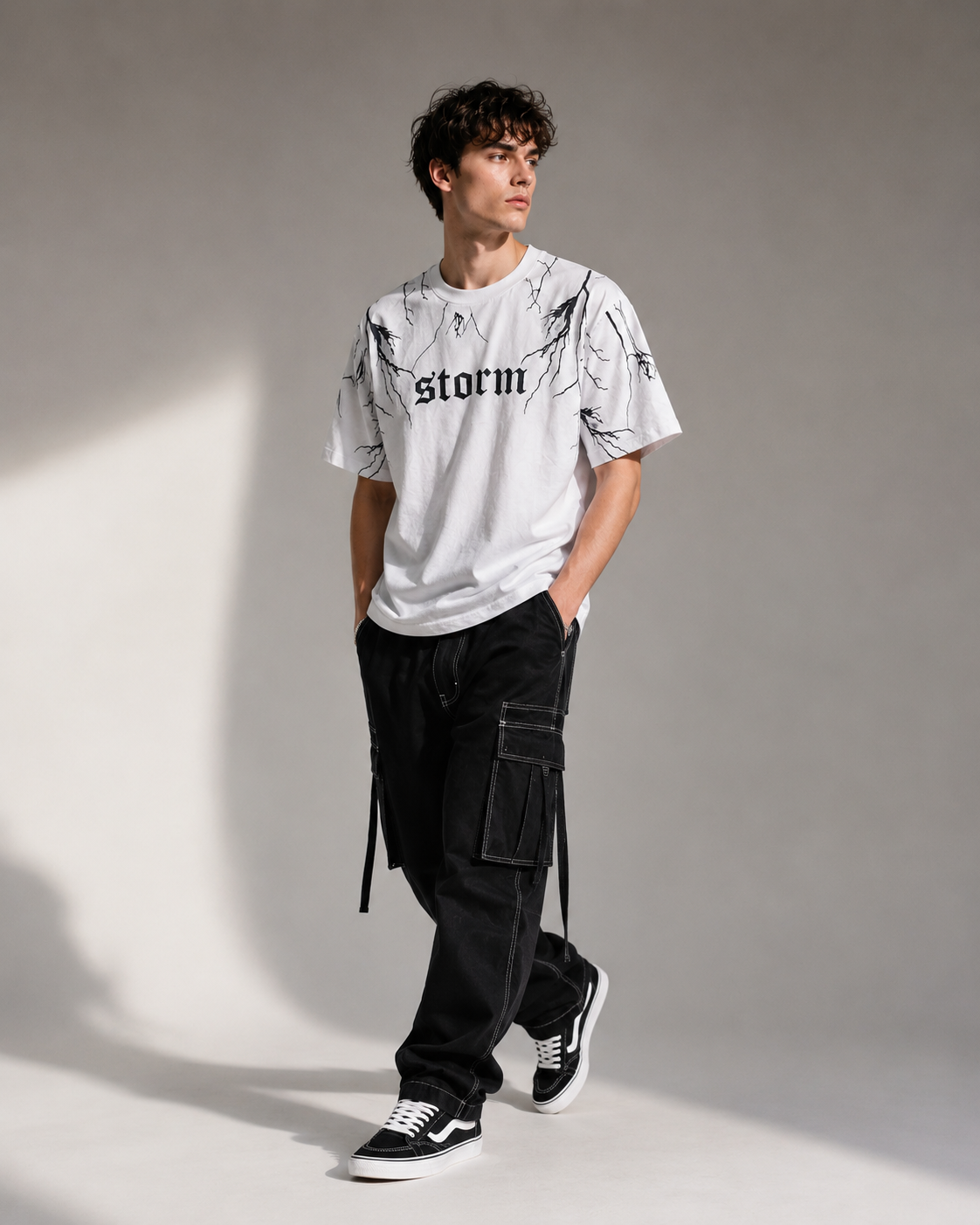 "Storm" Lightning Graphic Tee – Premium Grey Gothic Streetwear T-Shirt