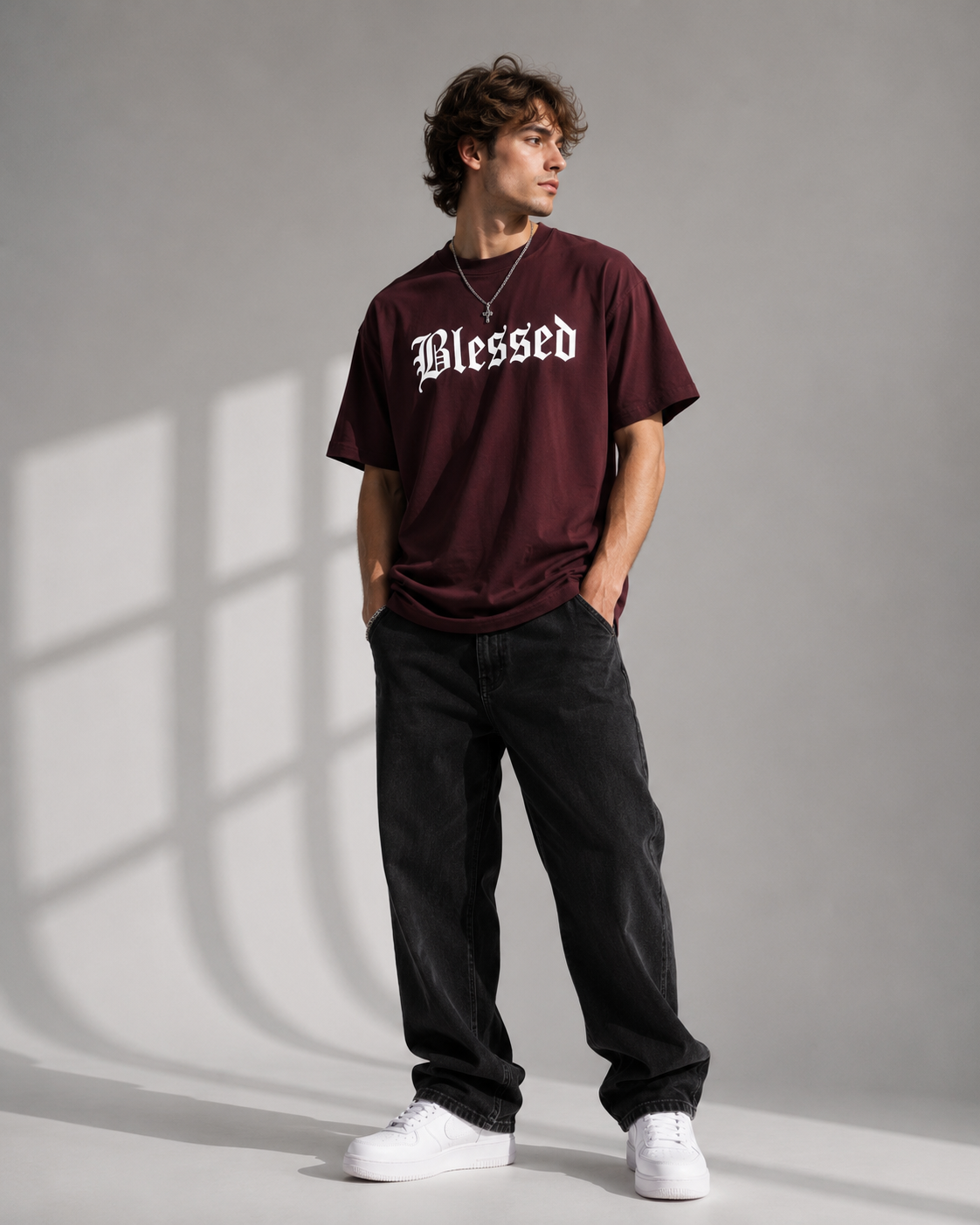 "Blessed" Graphic Tee – Premium Maroon Font Streetwear T-Shirt