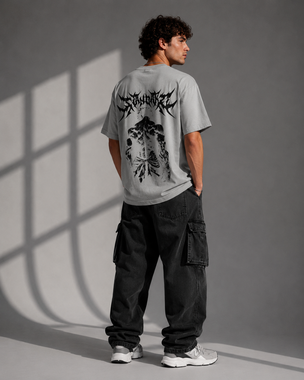 "Demon Back" Graphic Drop Shoulder Tee (GREY)