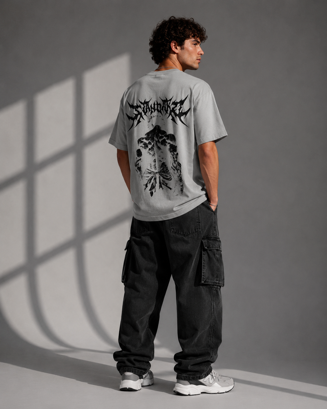 "Demon Back" Graphic Drop Shoulder Tee (GREY)
