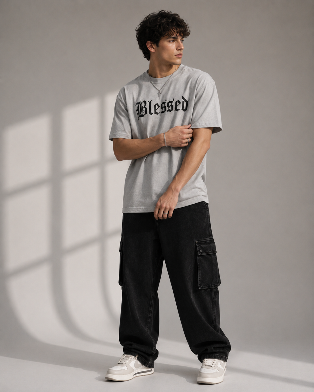 "Blessed" Graphic Tee – Premium Grey Gothic Font Streetwear T-Shirt