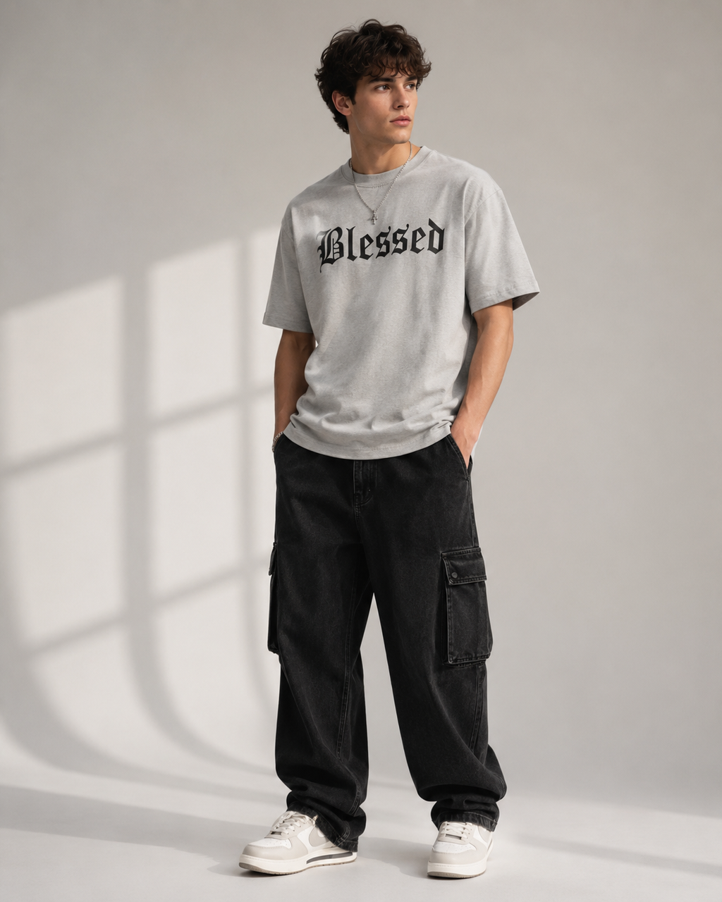 "Blessed" Graphic Tee – Premium Grey Gothic Font Streetwear T-Shirt