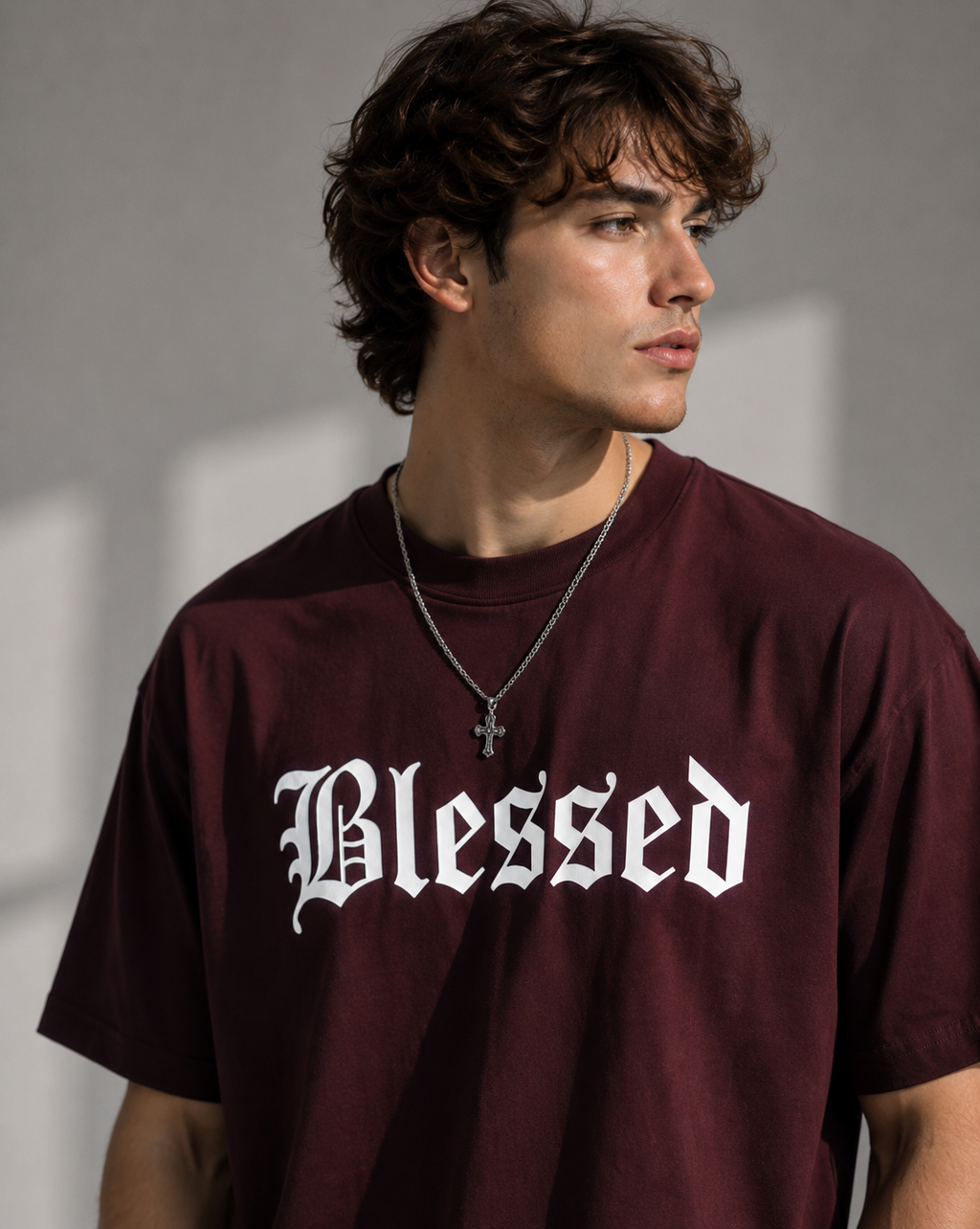 "Blessed" Graphic Tee – Premium Maroon Font Streetwear T-Shirt
