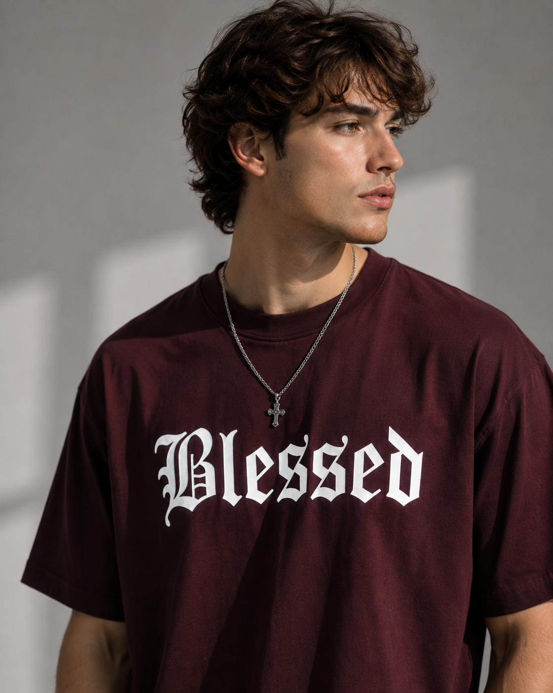 "Blessed" Graphic Tee – Premium Maroon Font Streetwear T-Shirt