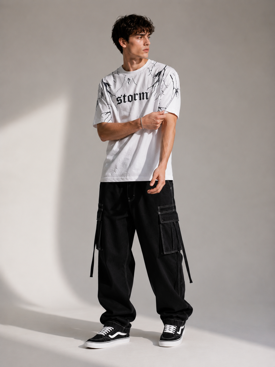 "Storm" Lightning Graphic Tee – Premium Grey Gothic Streetwear T-Shirt