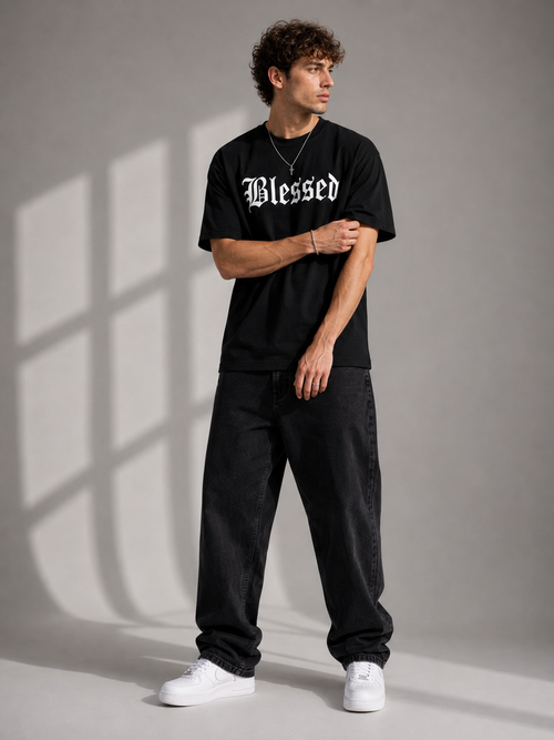 "Blessed" Graphic Tee – Premium Black Gothic Font Streetwear T-Shirt