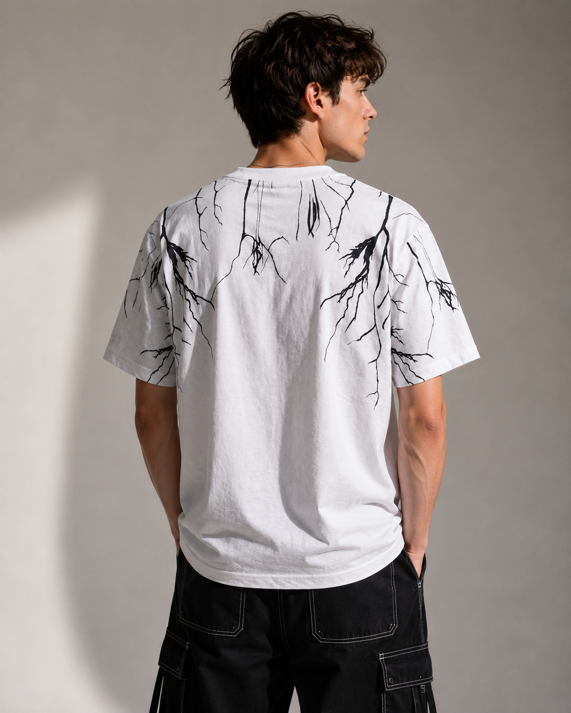 "Storm" Lightning Graphic Tee – Premium Grey Gothic Streetwear T-Shirt