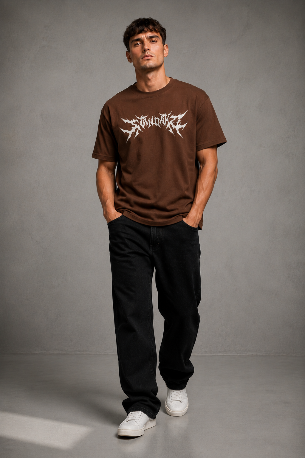 "Demon Back" Graphic Drop Shoulder Tee (BROWN)