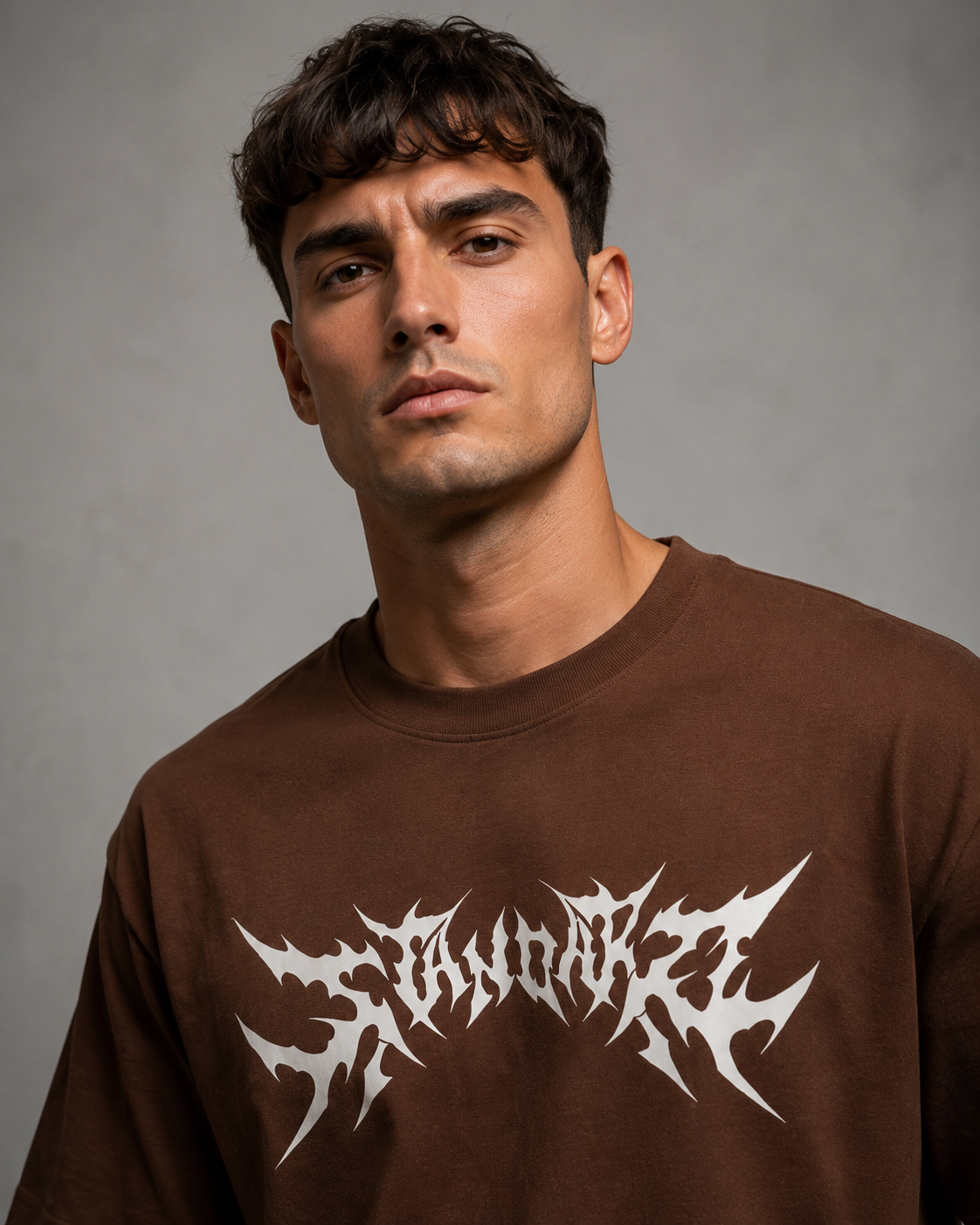 "Demon Back" Graphic Drop Shoulder Tee (BROWN)