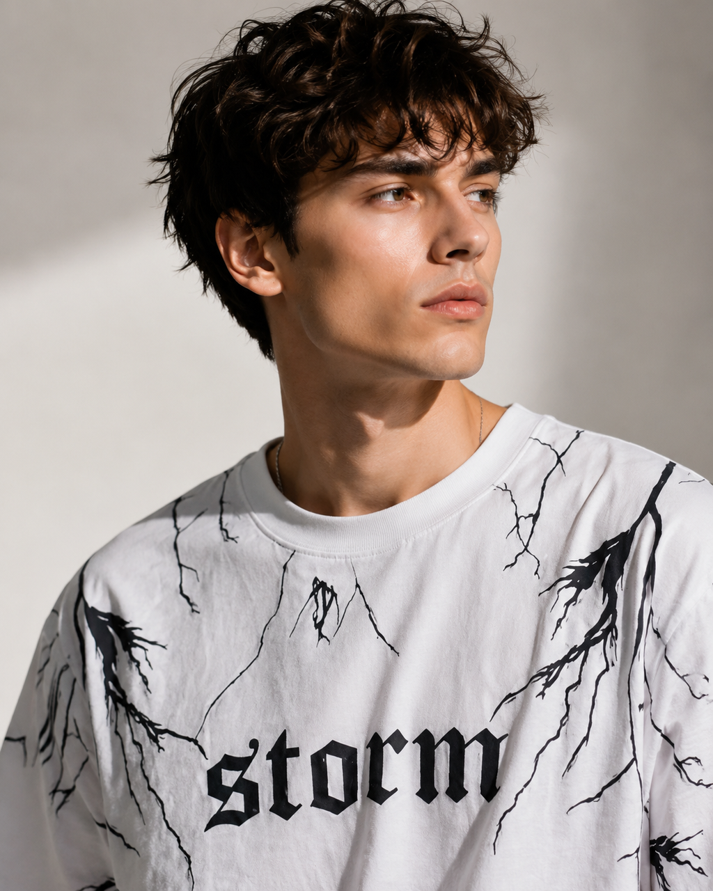 "Storm" Lightning Graphic Tee – Premium Grey Gothic Streetwear T-Shirt