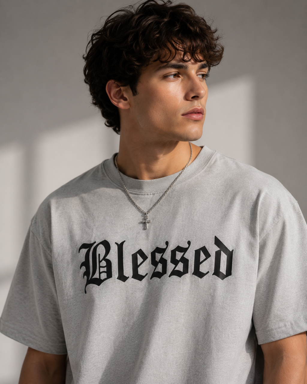 "Blessed" Graphic Tee – Premium Grey Gothic Font Streetwear T-Shirt