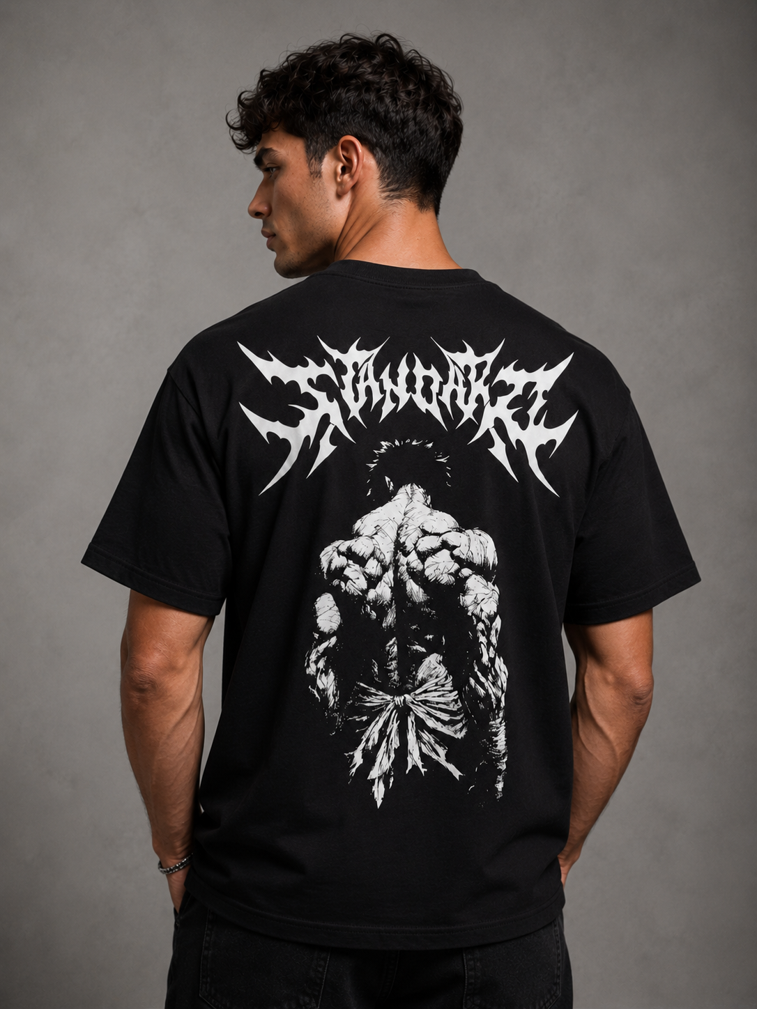 "Demon Back" Graphic Drop Shoulder Tee (BLACK)