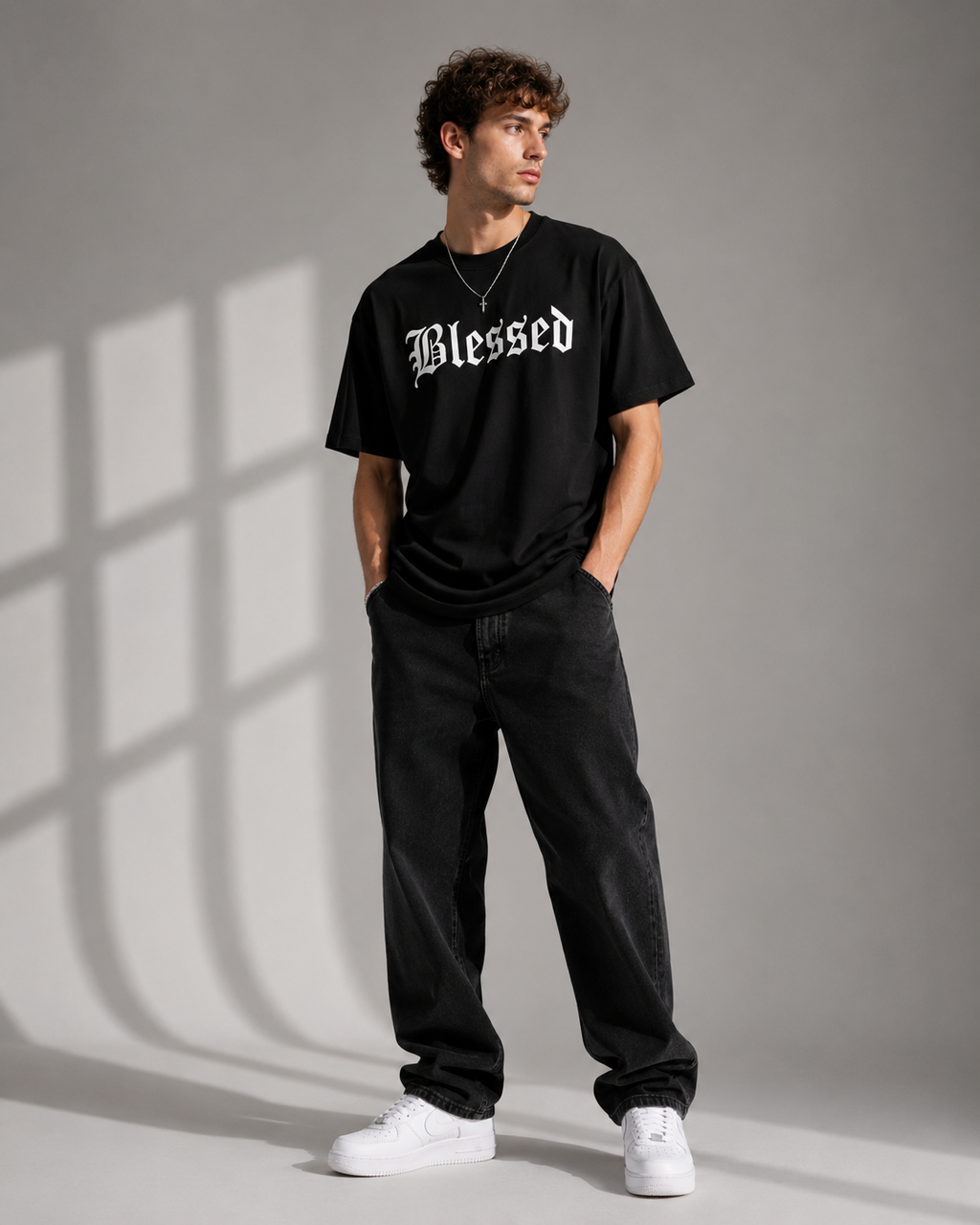 "Blessed" Graphic Tee – Premium Black Gothic Font Streetwear T-Shirt