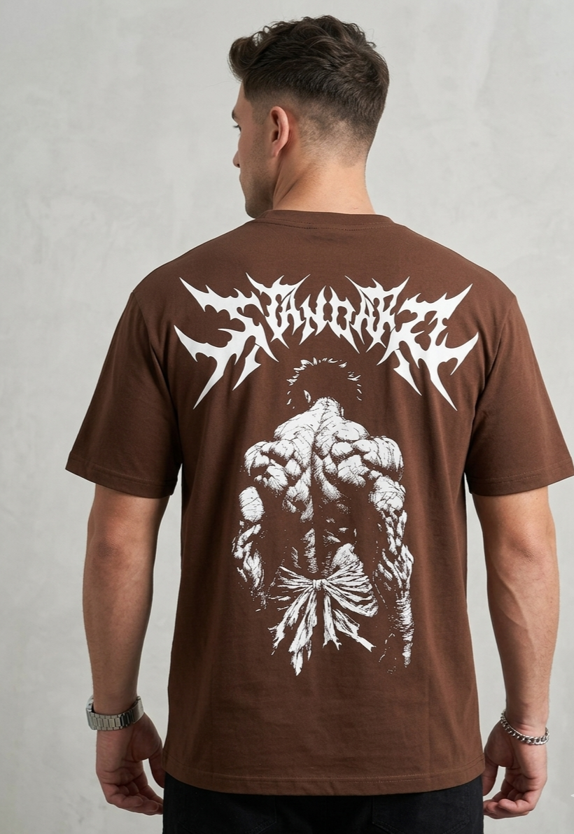 "Demon Back" Graphic Drop Shoulder Tee (BROWN)
