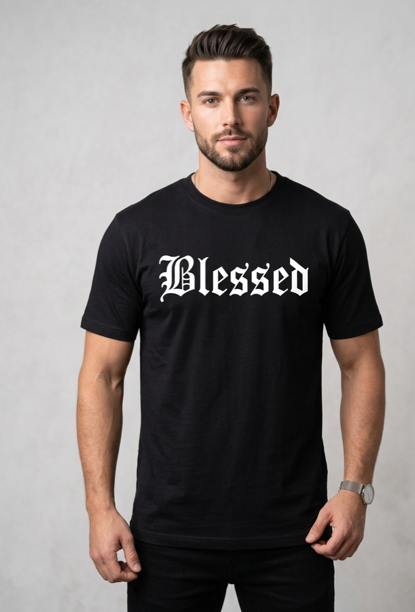 "Blessed" Graphic Tee – Premium Black Gothic Font Streetwear T-Shirt