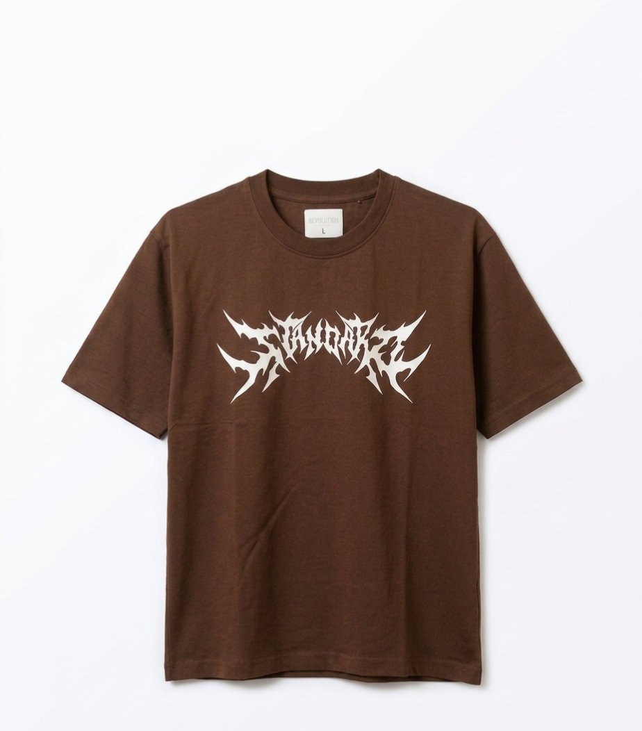"Demon Back" Graphic Drop Shoulder Tee (BROWN)