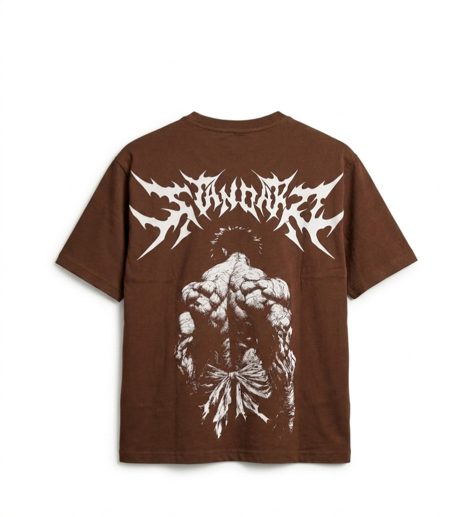 "Demon Back" Graphic Drop Shoulder Tee (BROWN)