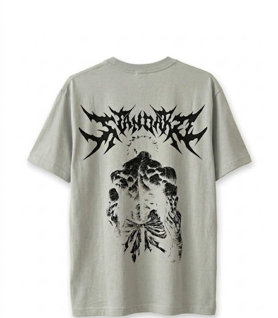 "Demon Back" Graphic Drop Shoulder Tee (GREY)