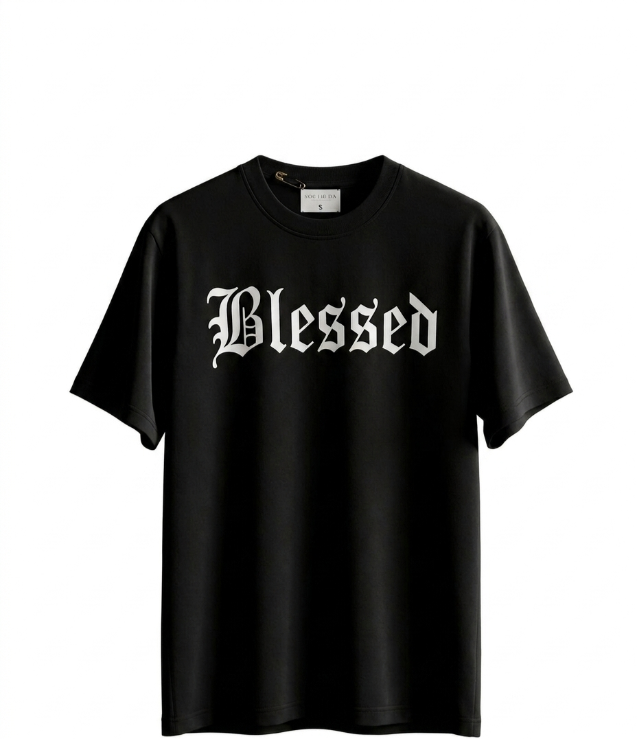 "Blessed" Graphic Tee – Premium Black Gothic Font Streetwear T-Shirt