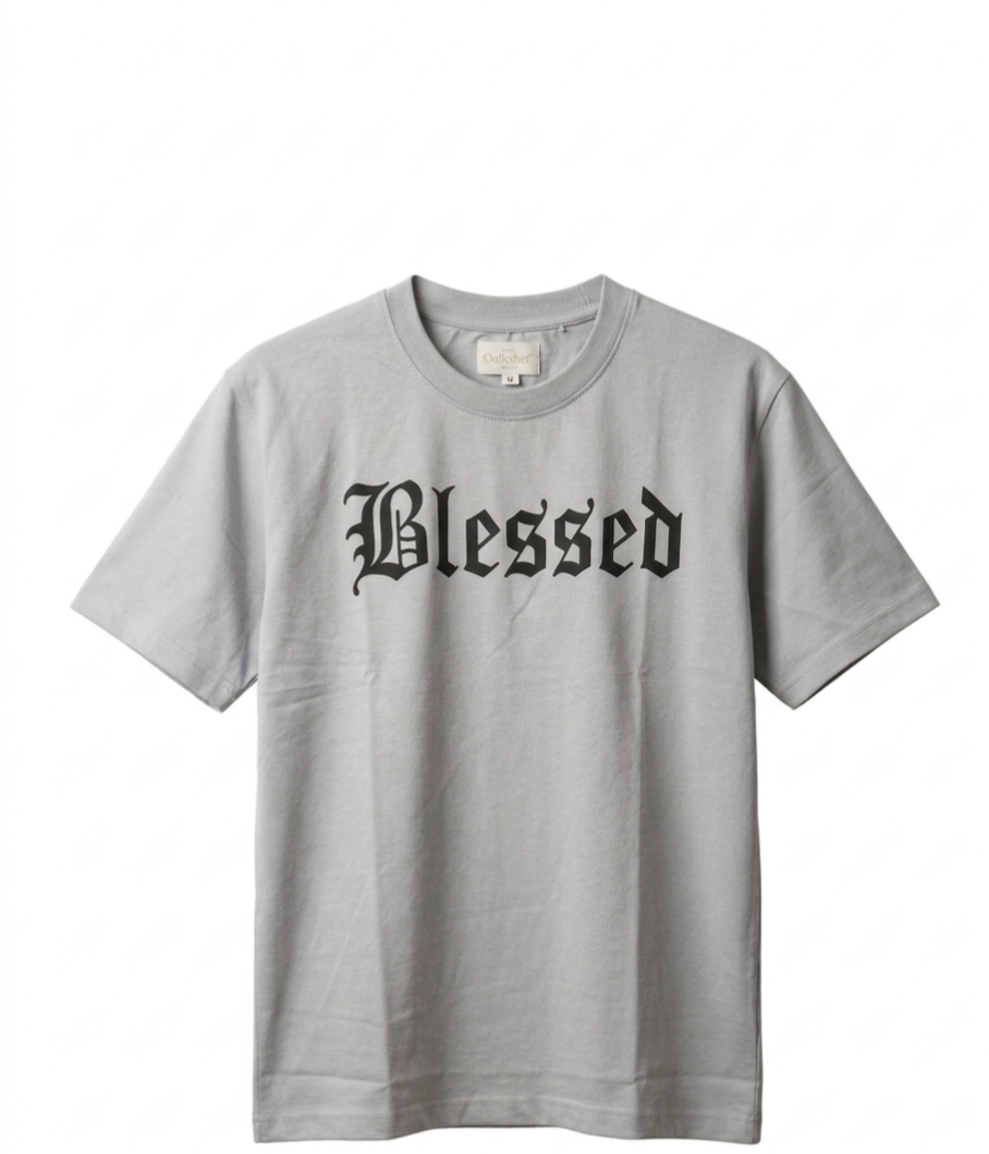 "Blessed" Graphic Tee – Premium Grey Gothic Font Streetwear T-Shirt