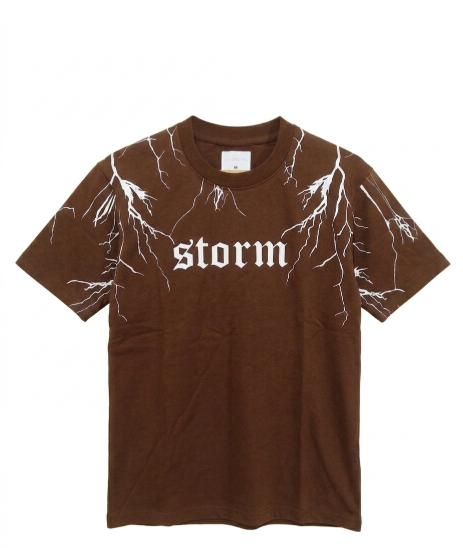 "Storm" Lightning Graphic Tee – Premium Brown Gothic Streetwear T-Shirt