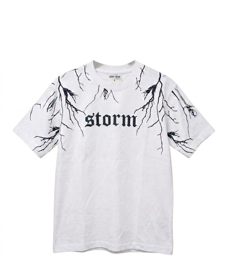 "Storm" Lightning Graphic Tee – Premium Grey Gothic Streetwear T-Shirt