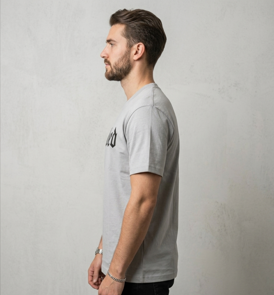 "Blessed" Graphic Tee – Premium Grey Gothic Font Streetwear T-Shirt