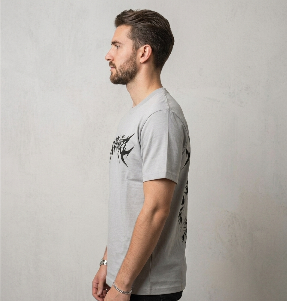 "Demon Back" Graphic Drop Shoulder Tee (GREY)
