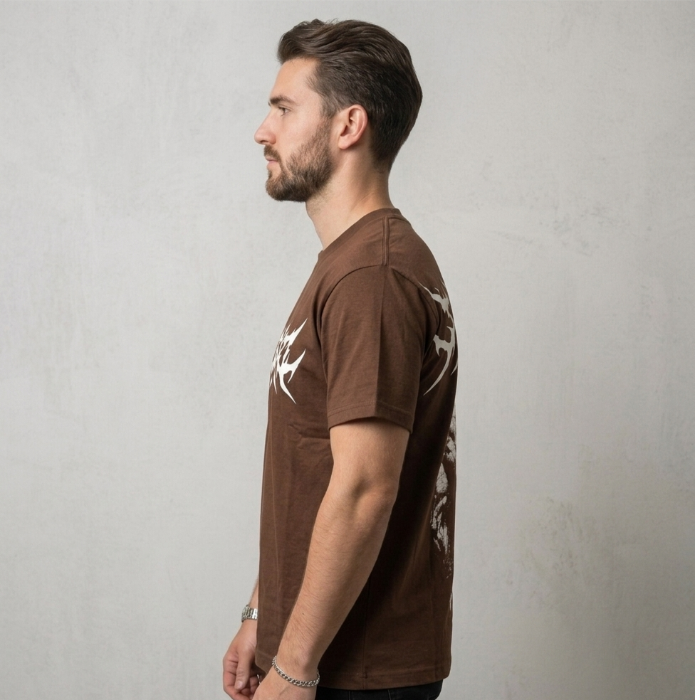"Demon Back" Graphic Drop Shoulder Tee (BROWN)