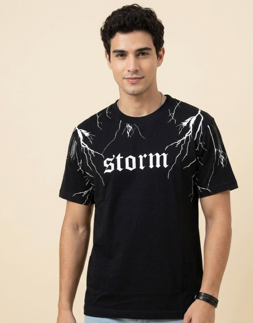 "Storm" Lightning Graphic Tee – Premium Black Gothic Streetwear T-Shirt