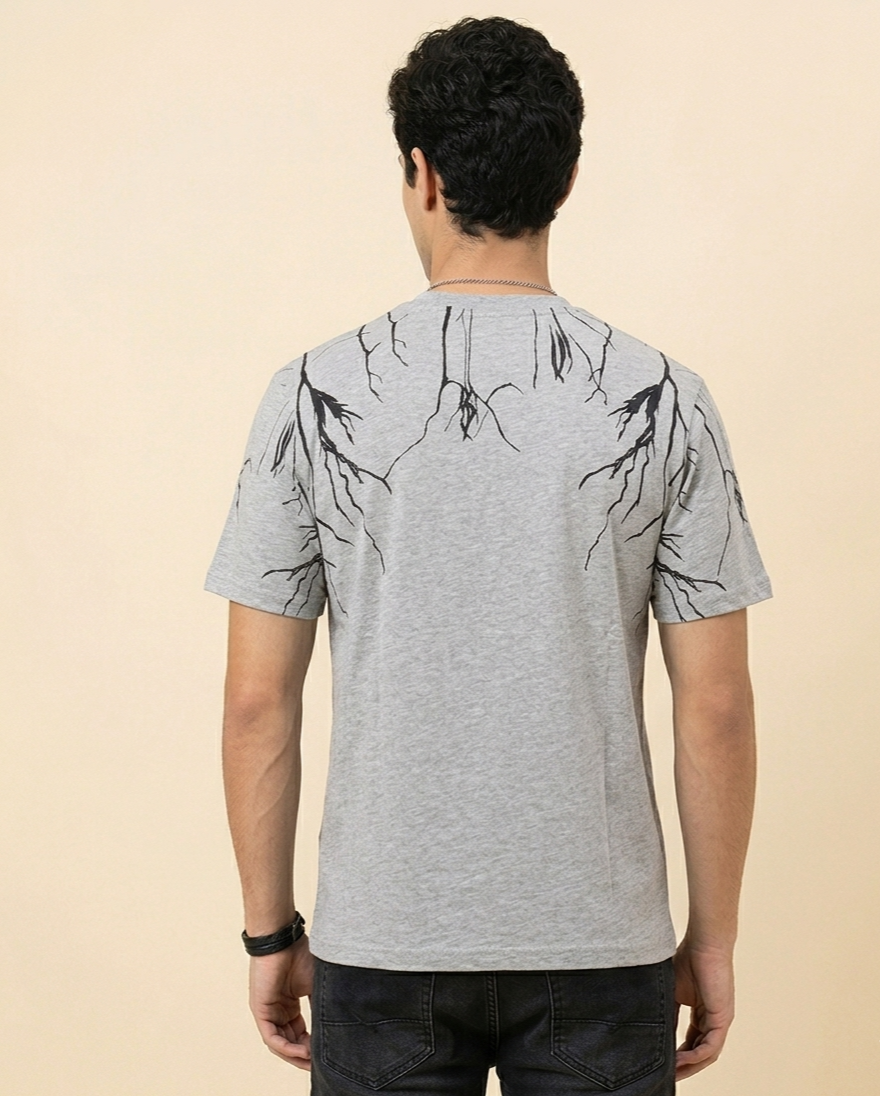 "Storm" Lightning Graphic Tee – Premium Grey Gothic Streetwear T-Shirt
