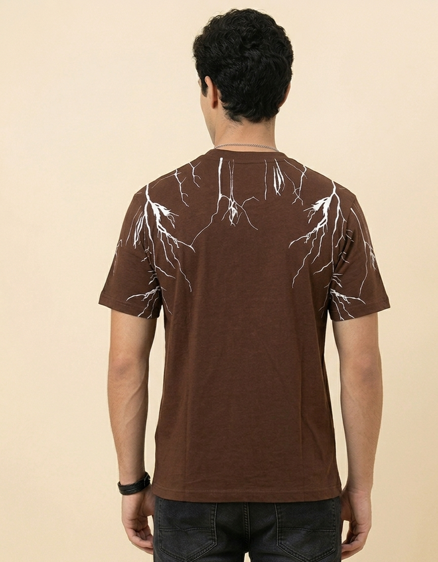 "Storm" Lightning Graphic Tee – Premium Brown Gothic Streetwear T-Shirt