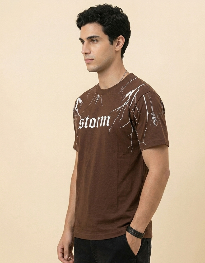 "Storm" Lightning Graphic Tee – Premium Brown Gothic Streetwear T-Shirt