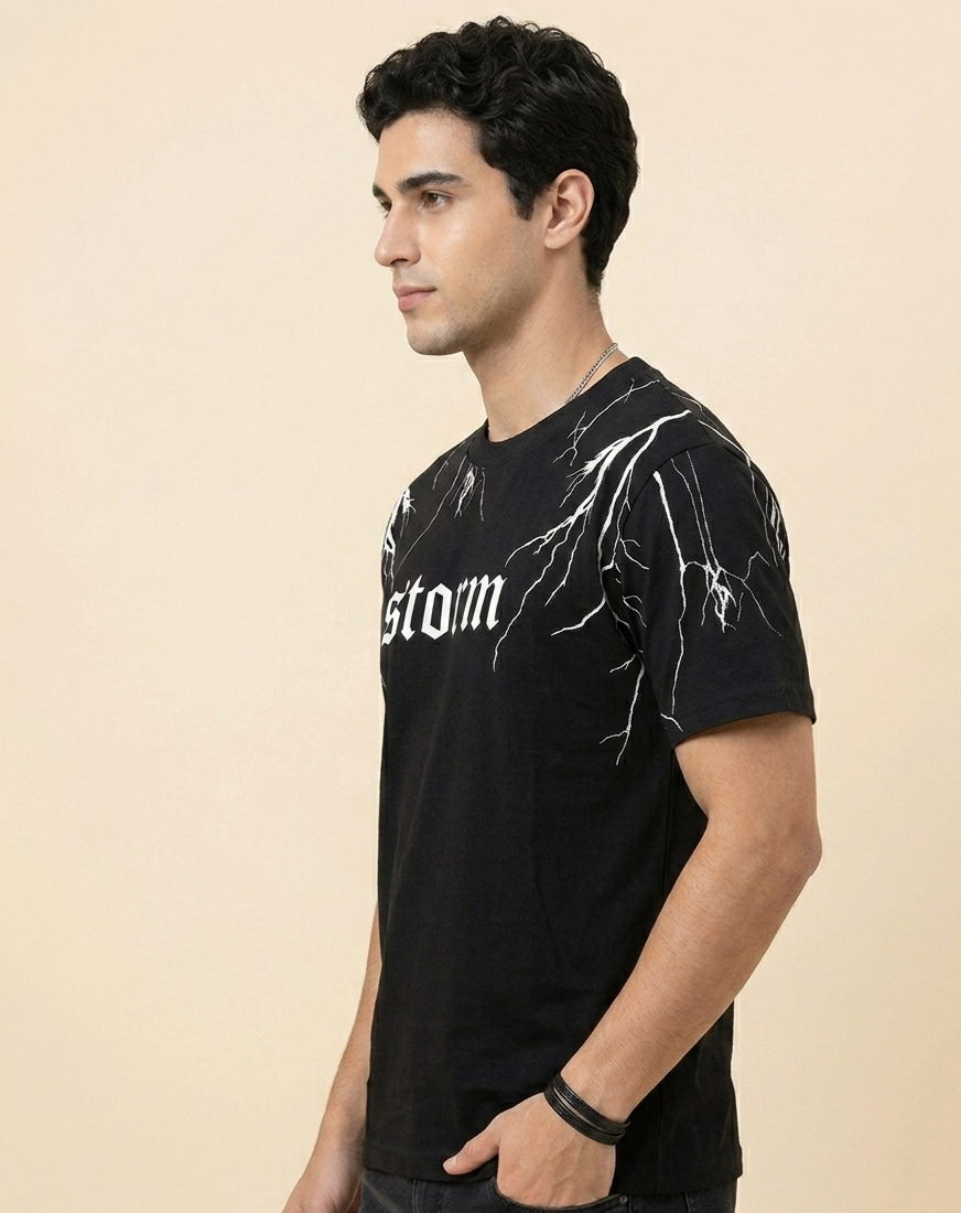 "Storm" Lightning Graphic Tee – Premium Black Gothic Streetwear T-Shirt