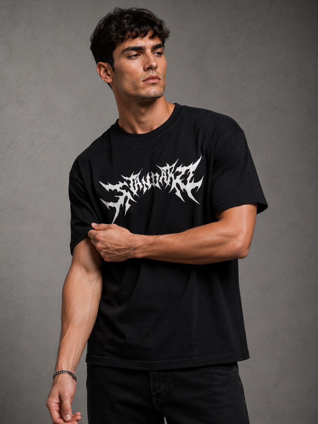 "Demon Back" Graphic Drop Shoulder Tee (BLACK)