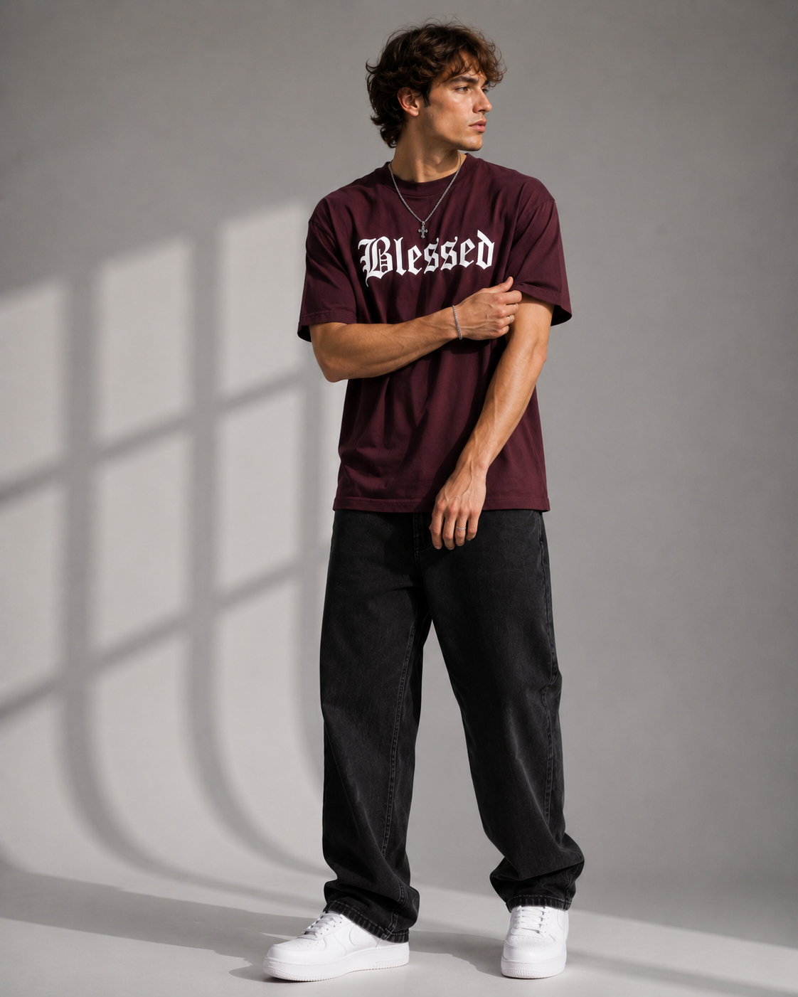 "Blessed" Graphic Tee – Premium Maroon Font Streetwear T-Shirt