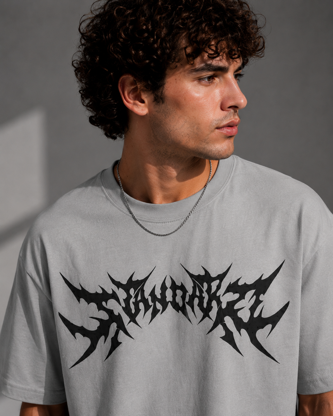 "Demon Back" Graphic Drop Shoulder Tee (GREY)
