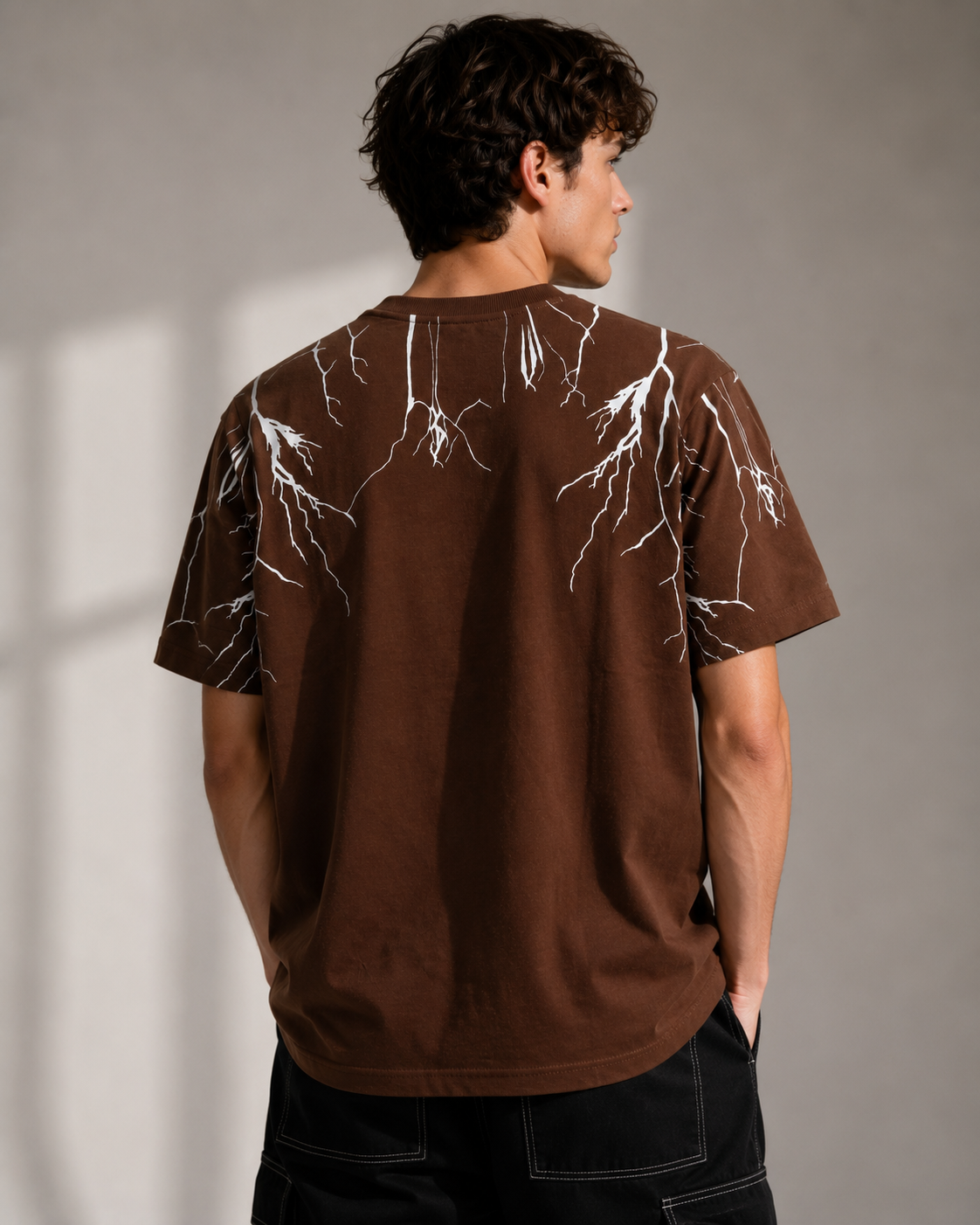 "Storm" Lightning Graphic Tee – Premium Brown Gothic Streetwear T-Shirt