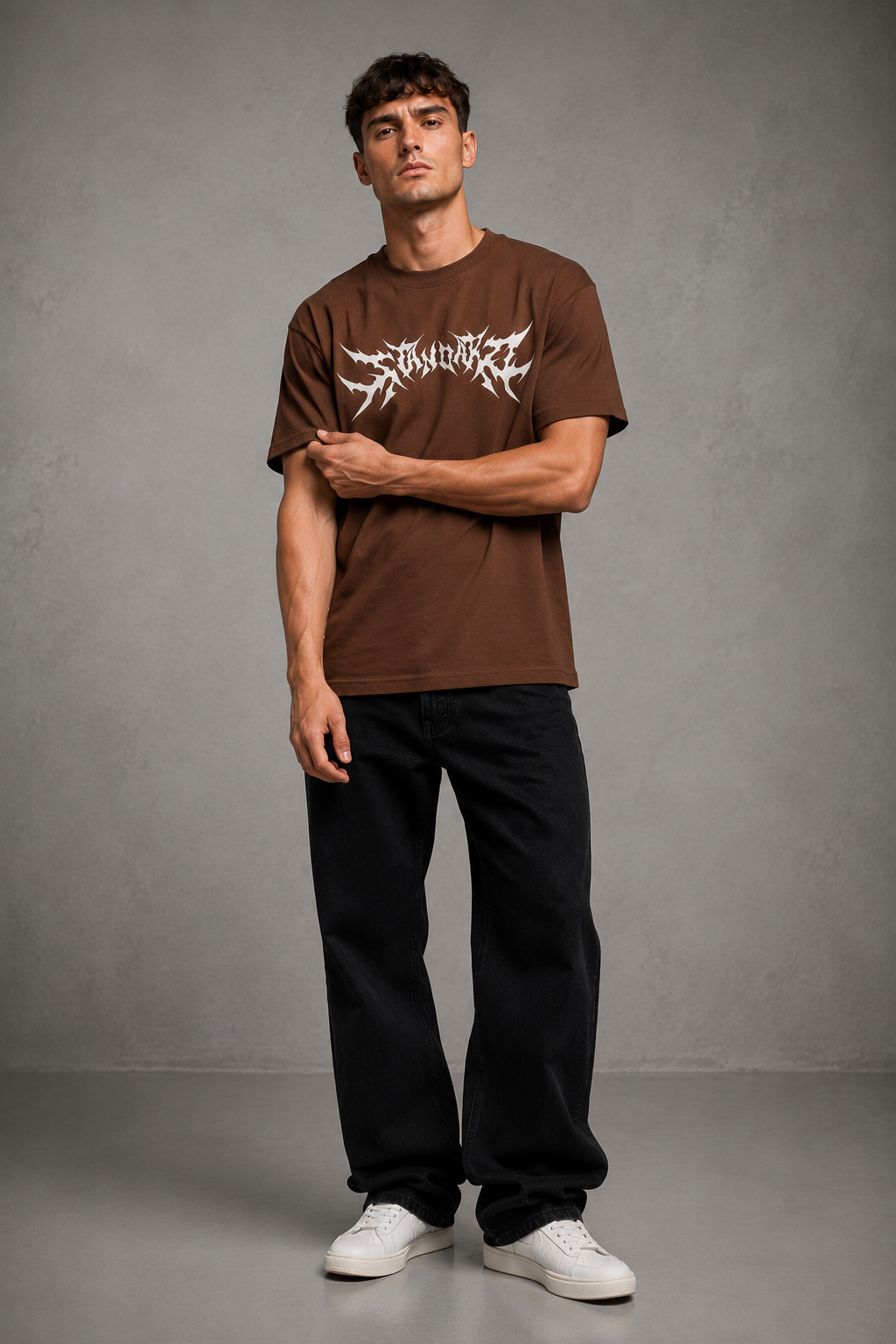 "Demon Back" Graphic Drop Shoulder Tee (BROWN)