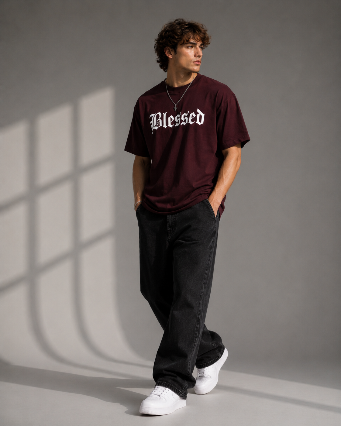 "Blessed" Graphic Tee – Premium Maroon Font Streetwear T-Shirt