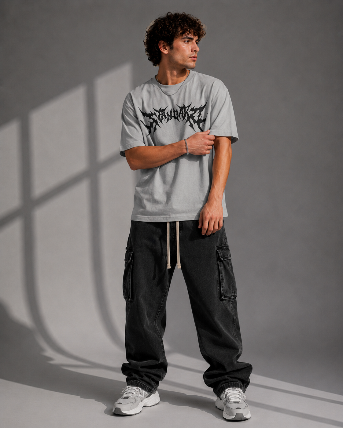 "Demon Back" Graphic Drop Shoulder Tee (GREY)